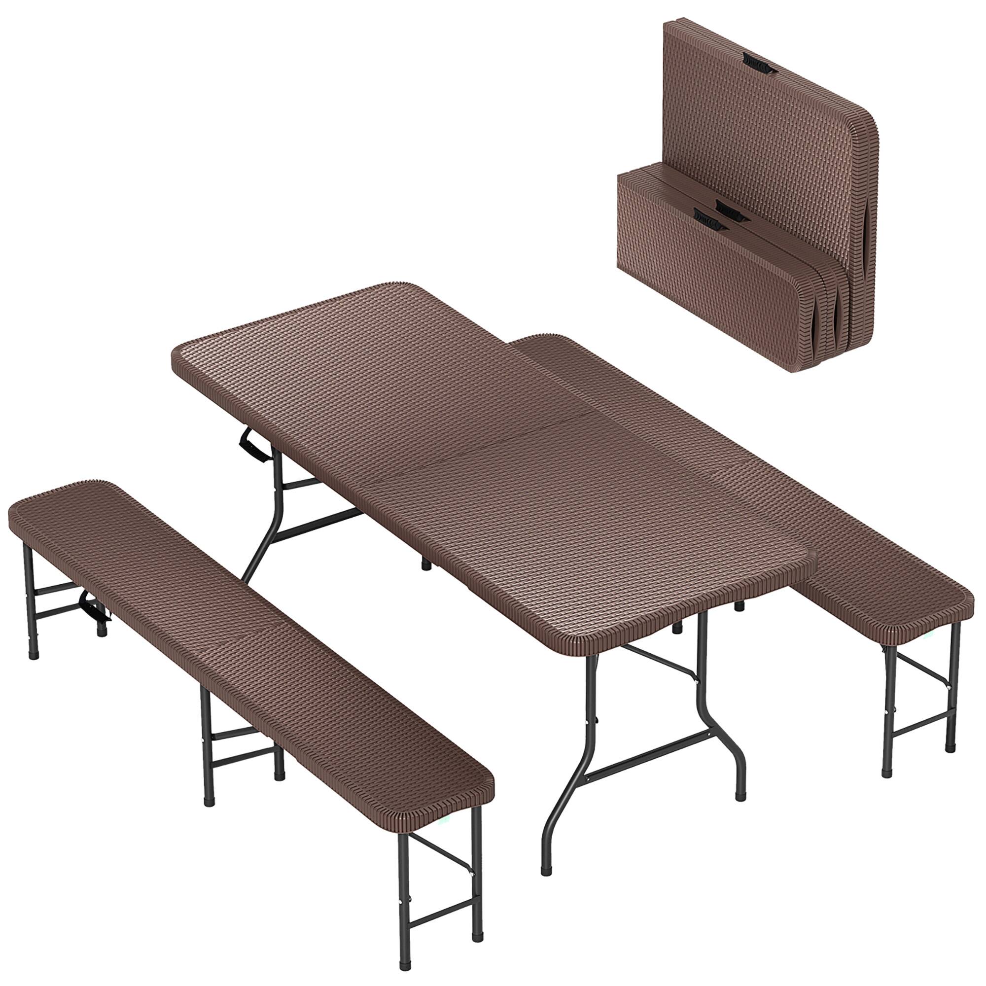 Alt View 8. Gymax - Gymax 3 Piece Folding Picnic Table Set w/ 6 ft Table & 2 Benches for Yard Camping - Coffee.
