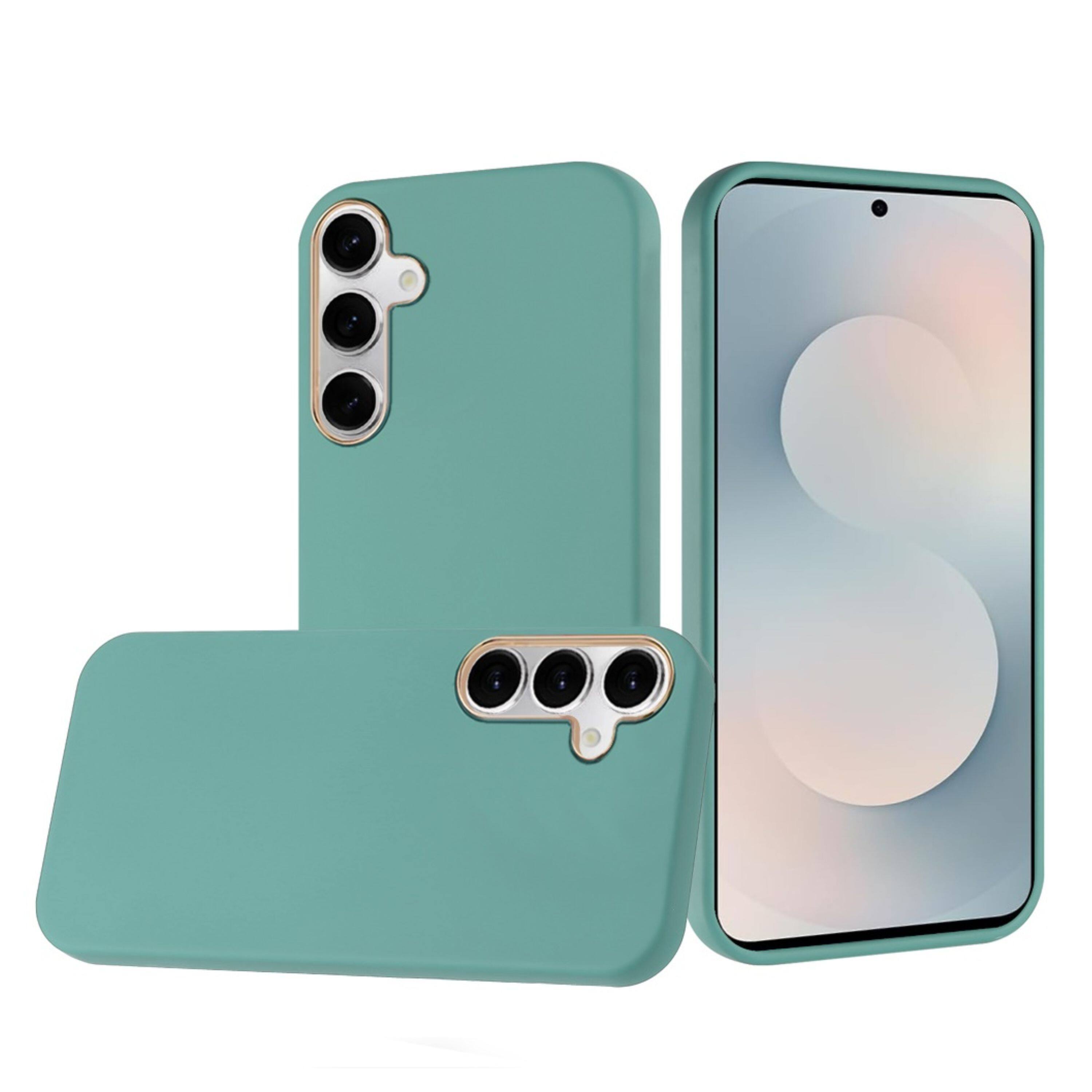 Angle. Kitcheniva - Soft Premium Cover Chromed buttons Phone Case With Tempered Glass For Samsung Galaxy S25 FE Teal - Teal.