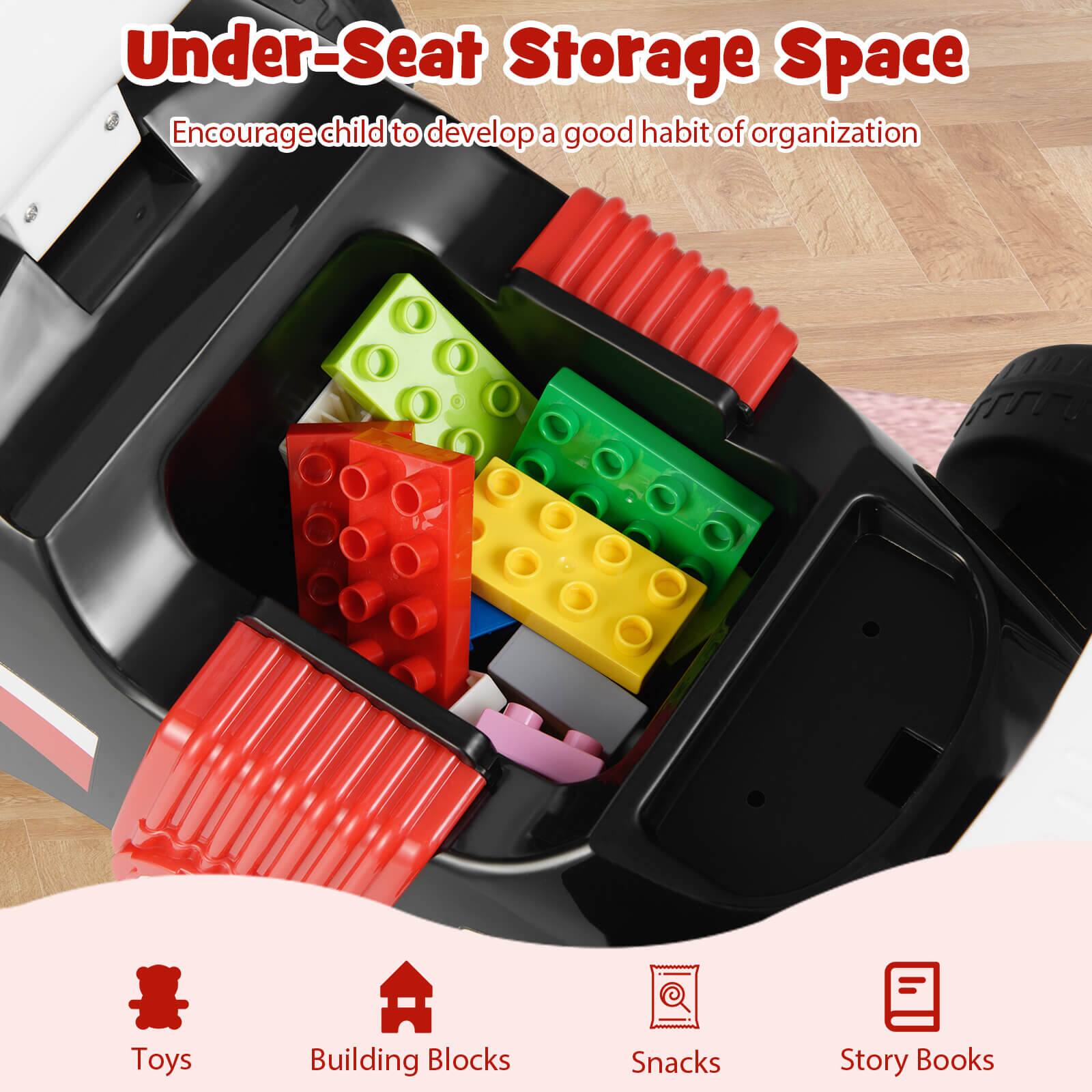 Under-Seat Storage Space  
Encourage child to develop a good habit of organization  

Toys  
Building Blocks  
Snacks  
Story Books