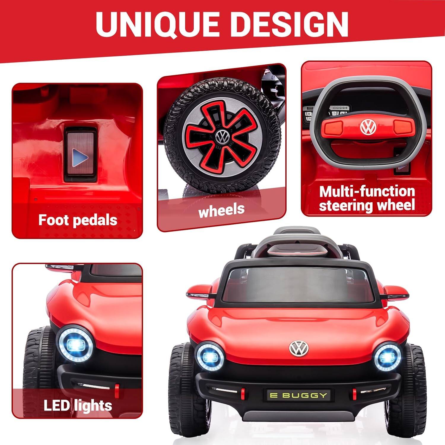 UNIQUE DESIGN

- Foot pedals
- Wheels
- Multi-function steering wheel
- LED lights