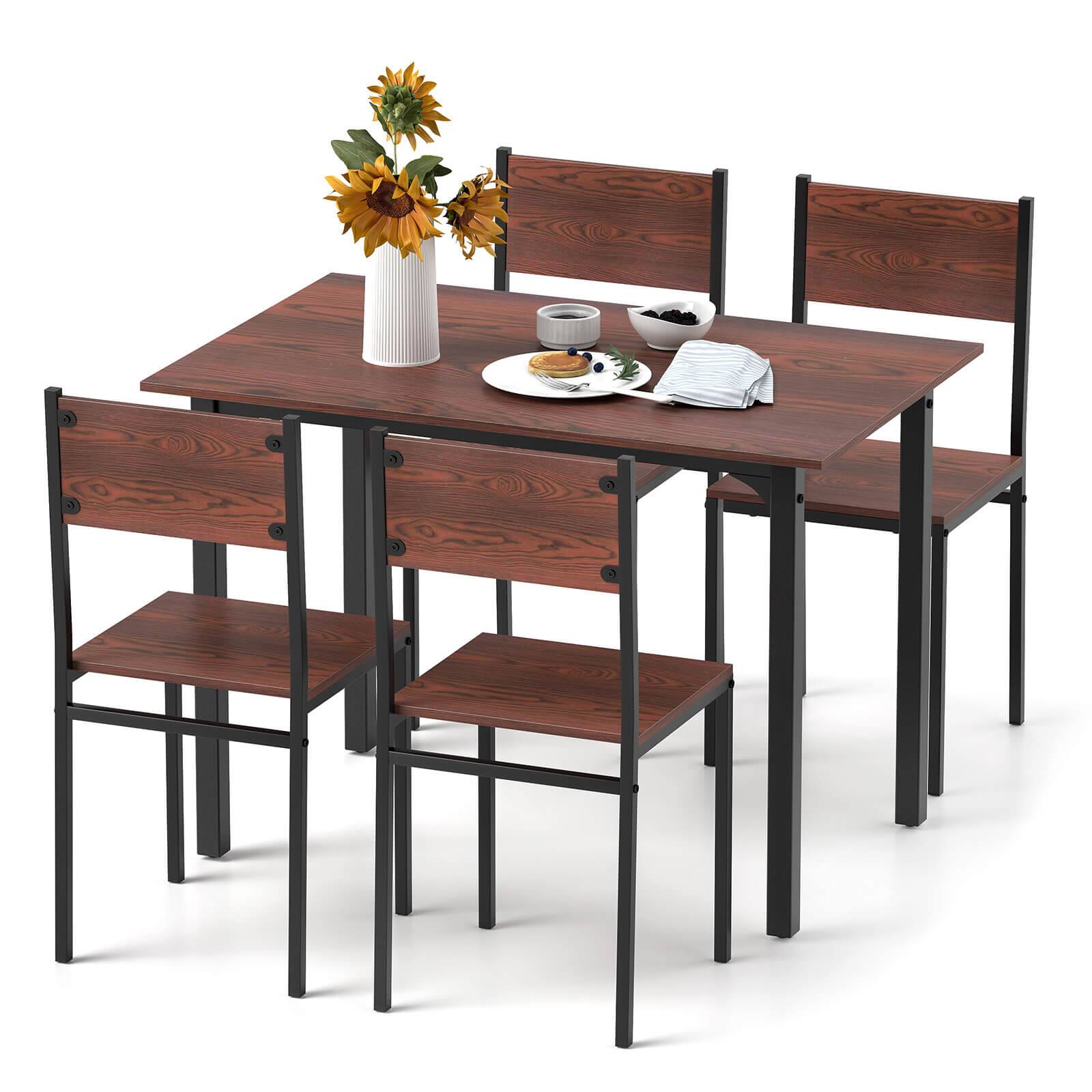 Back. Costway - Costway 5 PCS Dining Table Set Industrial Style Kitchen Table & Chairs for 4 Dark Brown - Dark Brown.