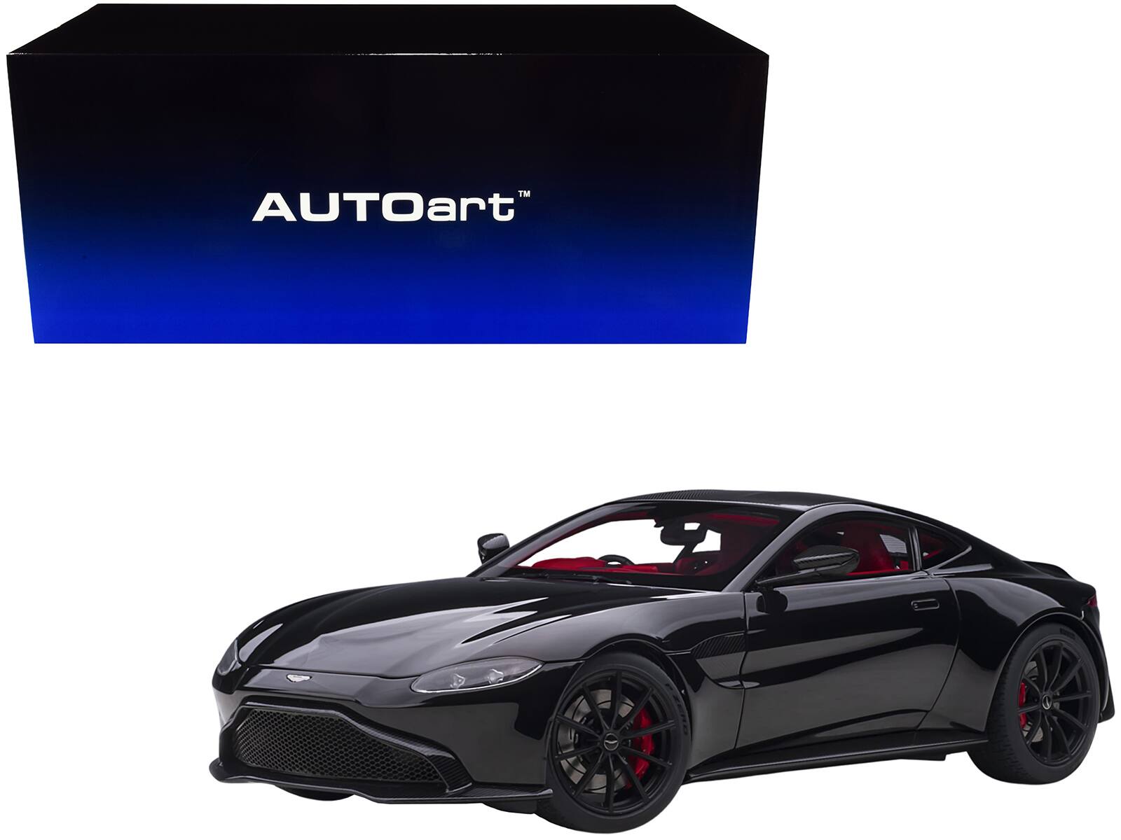 Front. Autoart - 2019 Aston Martin Vantage RHD (Right Hand Drive) Jet Black with Red Interior 1/18 Model Car by Autoart - Jet Black With Red Interior.