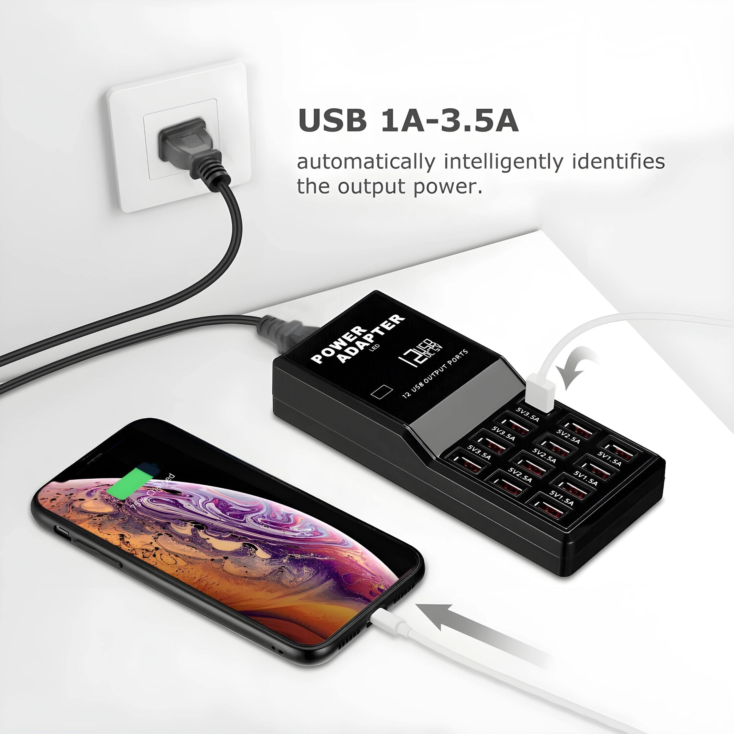 USB 1A-3.5A  
automatically intelligently identifies the output power.  

POWER ADAPTER  
USB PORTS  
5V 1A  
5V 2A  
5V 3A  
5V 3.5A