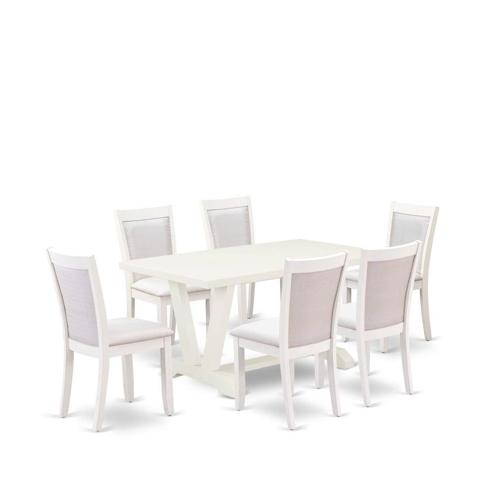 Alt View 4. East West Furniture - V026MZ001-7 7-Piece Kitchen Dining Table Set Contains a Wooden Table and 6 Cream Dining Chairs - Wire Brushed Linen - Multi-Color.