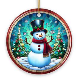 OrnamentallyYou - Snowman Window Art Stained Glass Style Ceramic Ornament Christmas Gift and Decor - Multi-colored