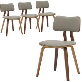 LeisureMod - Clivo 4-PCS Modern Dining Chair - Leather Upholstered Accent Chair with Wood Legs & Floor Protectors - Walnut/Light Grey