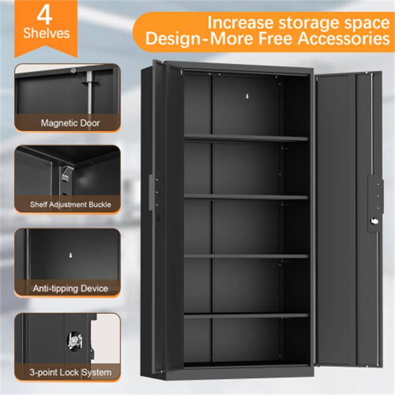 4 Shelves  
Increase storage space  
Design-More Free Accessories  
Magnetic Door  
Shelf Adjustment Buckle  
Anti-tipping Device  
3-point Lock System