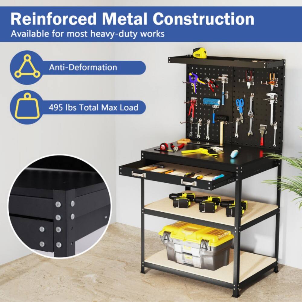 Reinforced Metal Construction  
Available for most heavy-duty works  

- Anti-Deformation  
- 495 lbs Total Max Load