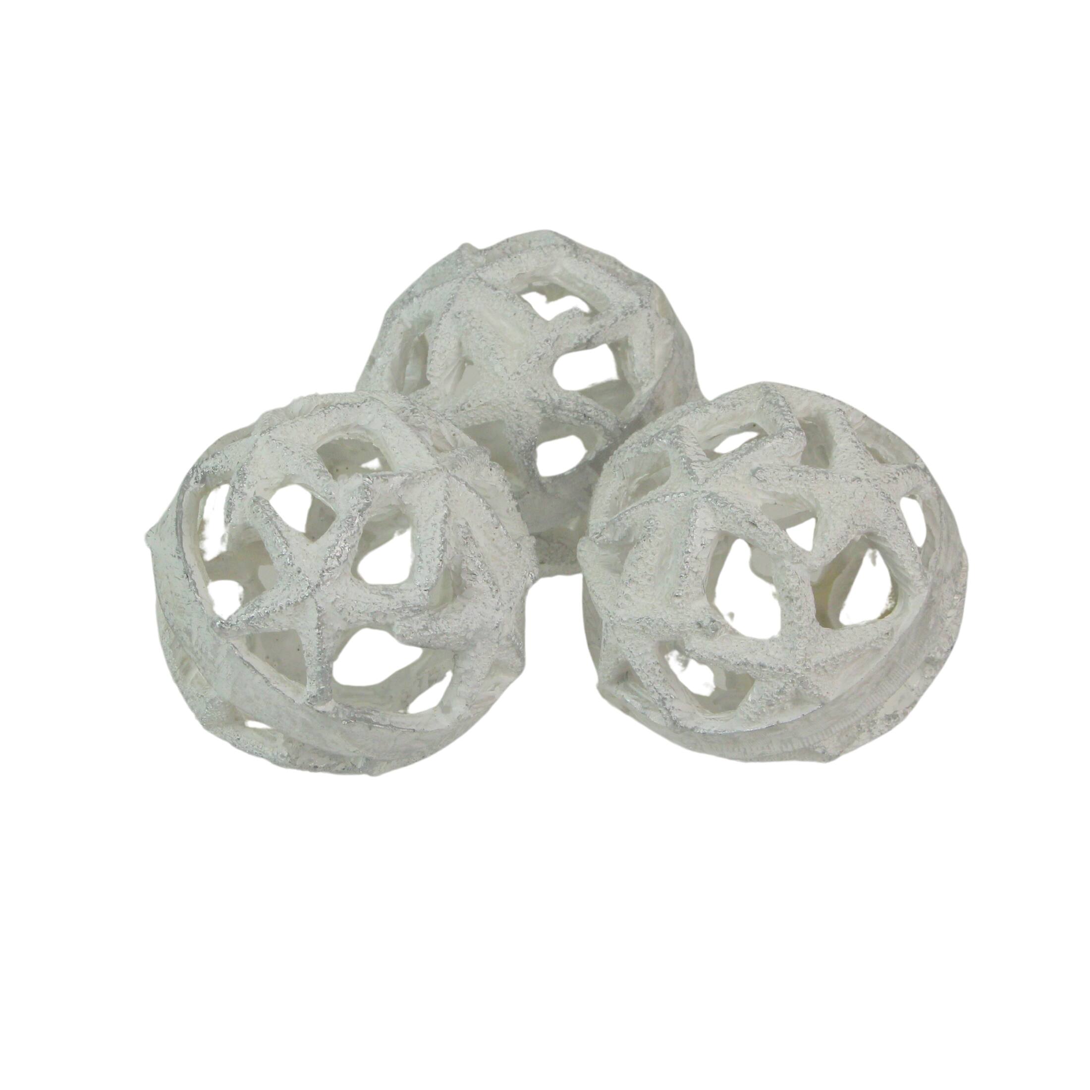 Alt View 1. Fancy That - Set of 3 Weathered White Starfish Orbs - Ideal for Beach décor or Centerpieces - White.