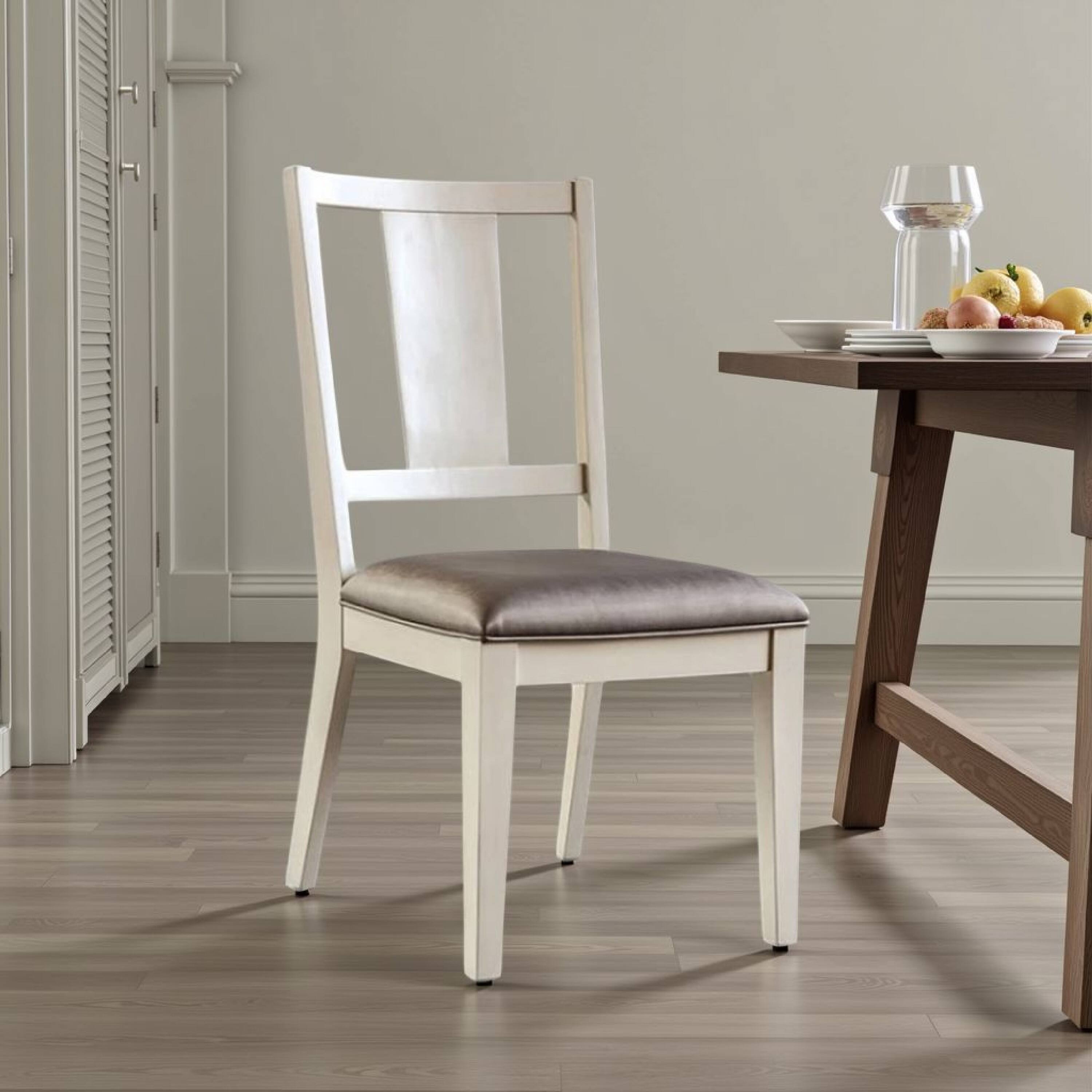 Alt View 5. Manhattan Lane - Witzy Side Dining Chair Set of 2, Faceted Panel Back - White Oak, Dark Gray.