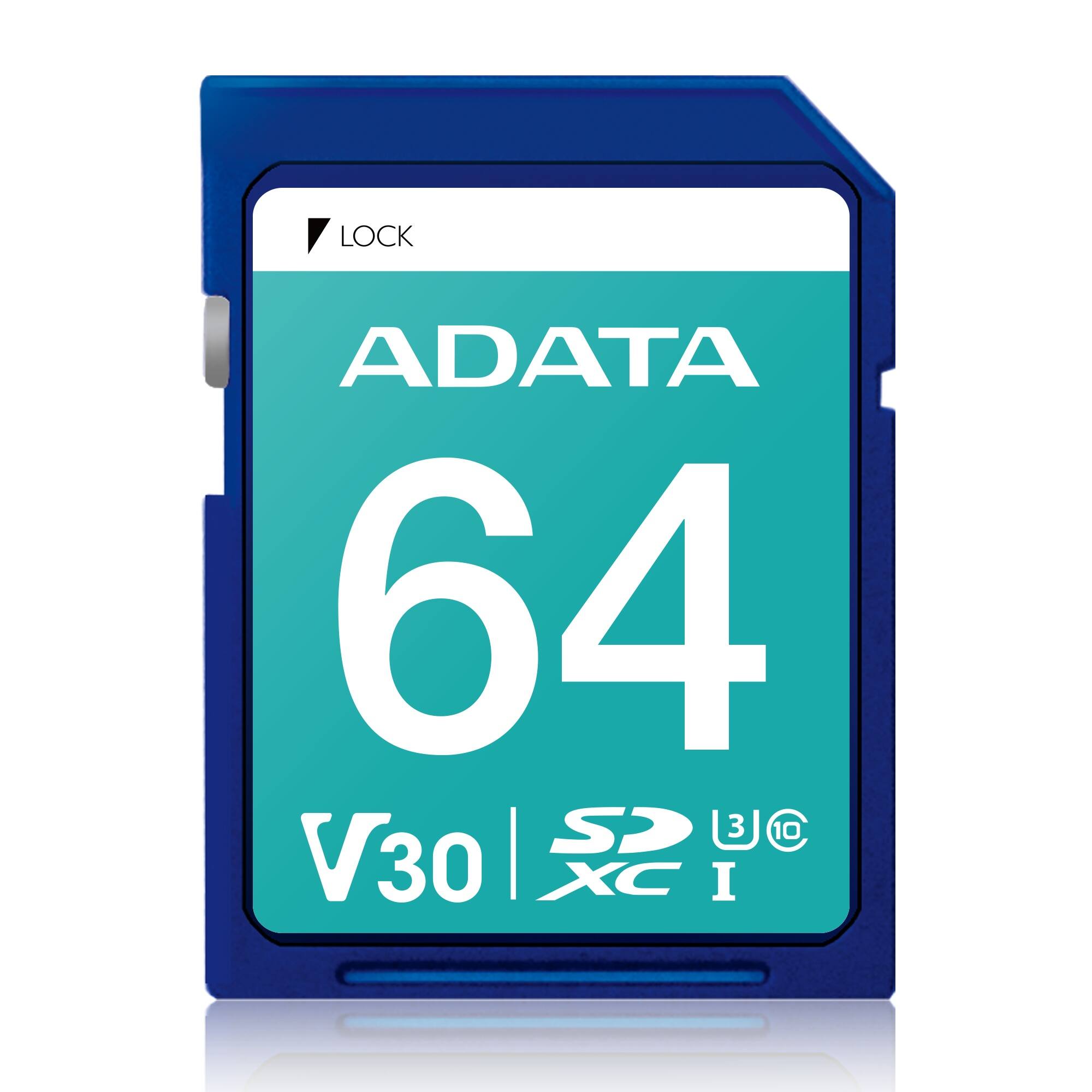LOCK  
ADATA 64  
V30 | SDXC I  
U3 10