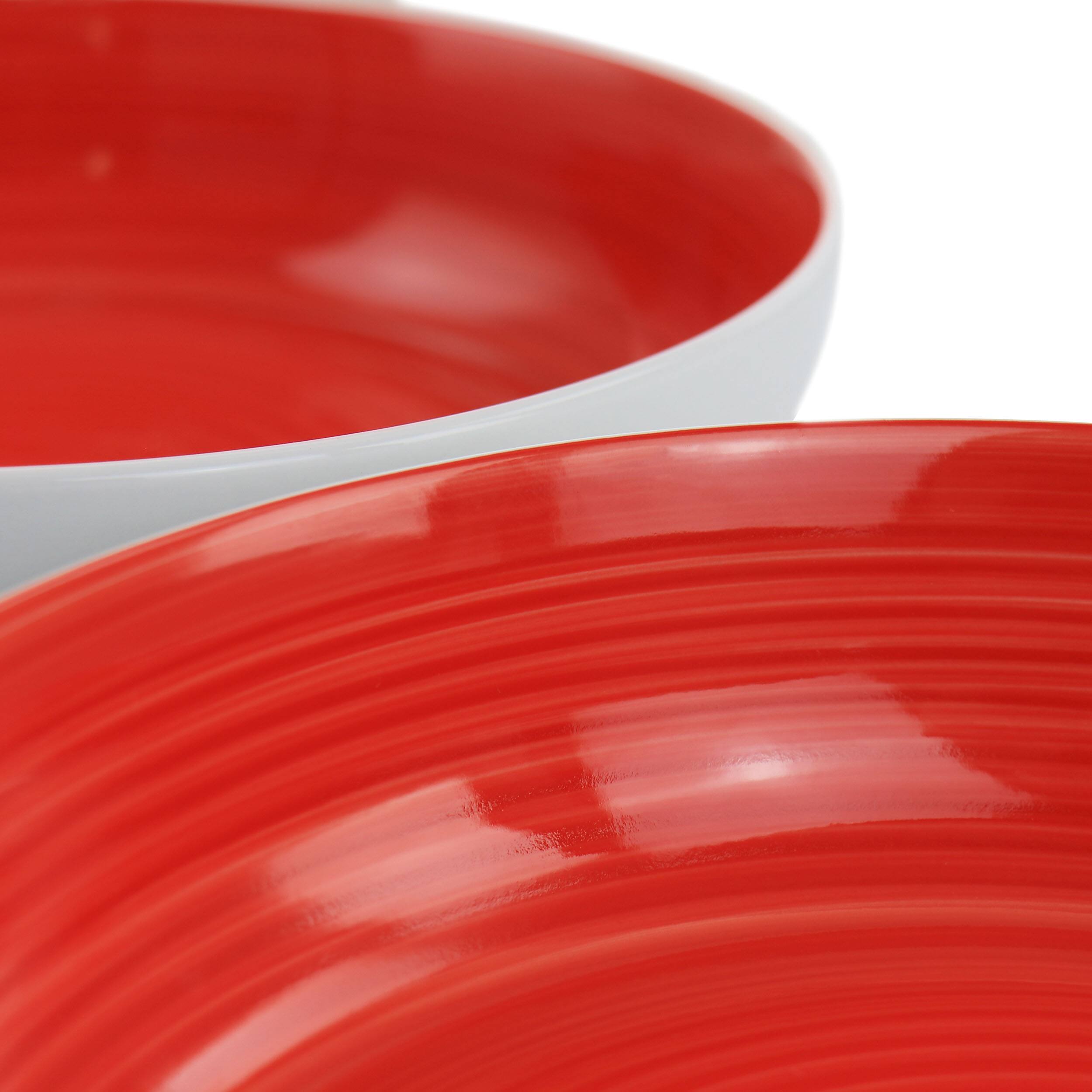 Alt View 2. Gibson - Gibson Home Crenshaw 8.5 Inch 2 Piece Stoneware Dinner Bowl Set in Red and White - Red.