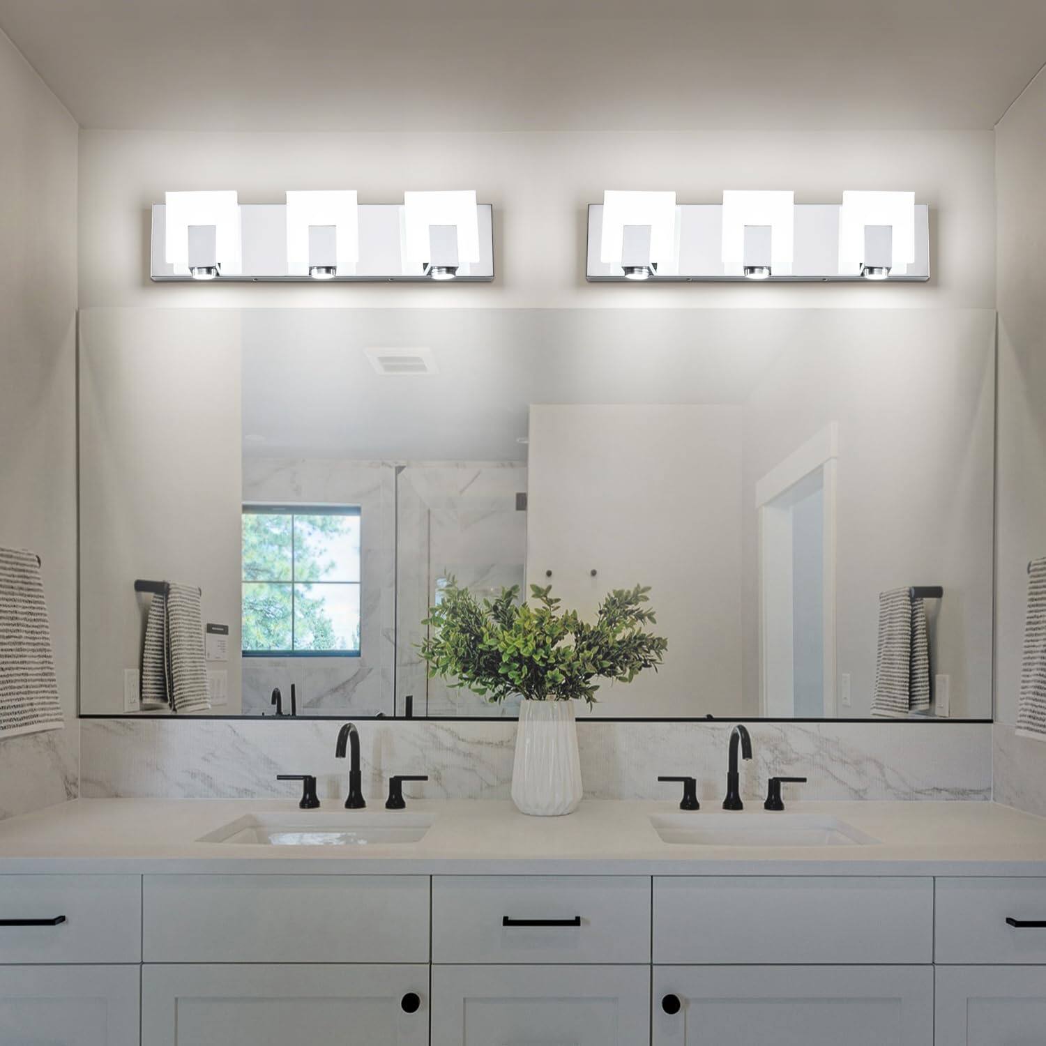 Alt View 1. TECH SAFARI - Bathroom Vanity Lights Over Mirror Modern Chrome Bath Light Fixtures Stainless Steel Shade - Chrome- Dimmable 5 Lights（33 inch）.