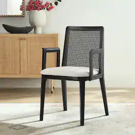 Monarch Wood and Rattan Dining Armchair by Modway - Black Black Heathered Weave Ivory