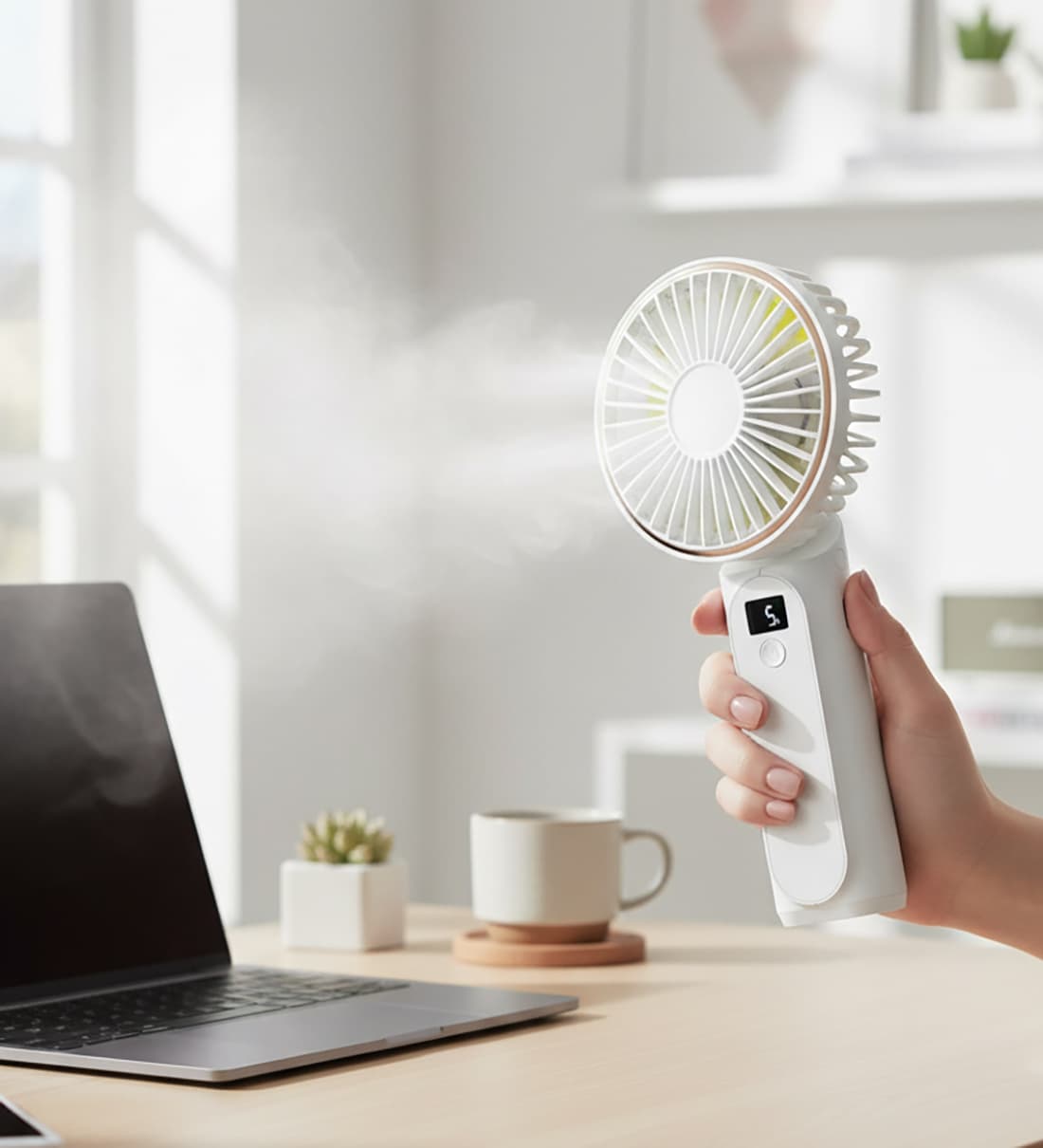 Alt View 4. FINEAK - White 4000mAh Foldable Handheld Fan 6-Speed Quiet Power Bank Function.