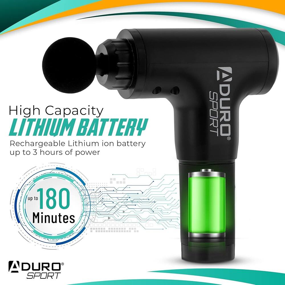 High Capacity LITHIUM BATTERY  
Rechargeable Lithium ion battery up to 3 hours of power  
up to 180 Minutes  

DURO SPORT