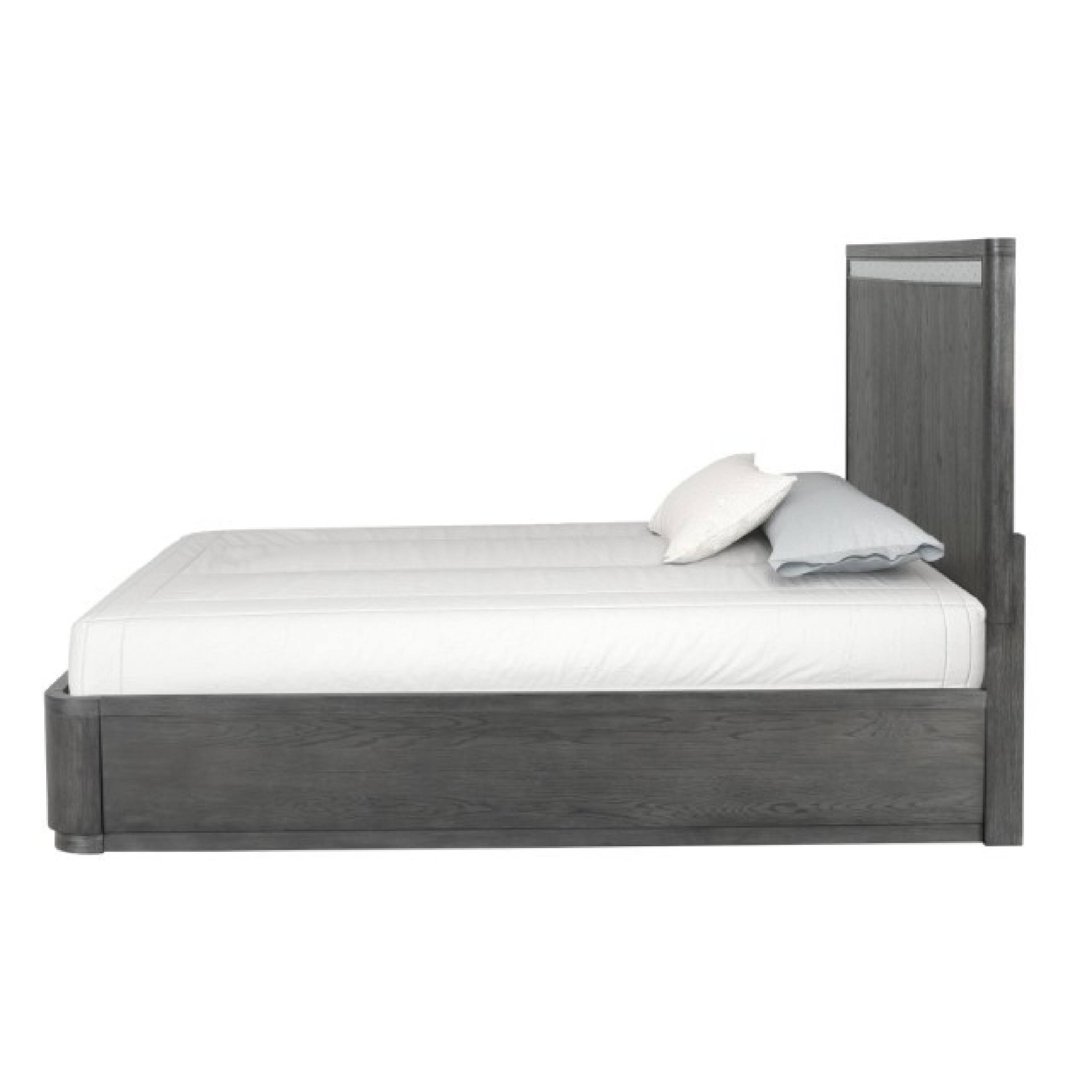 Alt View 2. Manhattan Lane - Zoko Queen Bed with Panel Style Headboard, Ash Gray Solid Wood Frame - Ash Gray, Chrome.