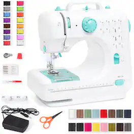 Best Choice Products - 6V Portable Sewing Machine, 42-Piece Beginners Kit w/ 12 Stitch Patterns - Teal/White