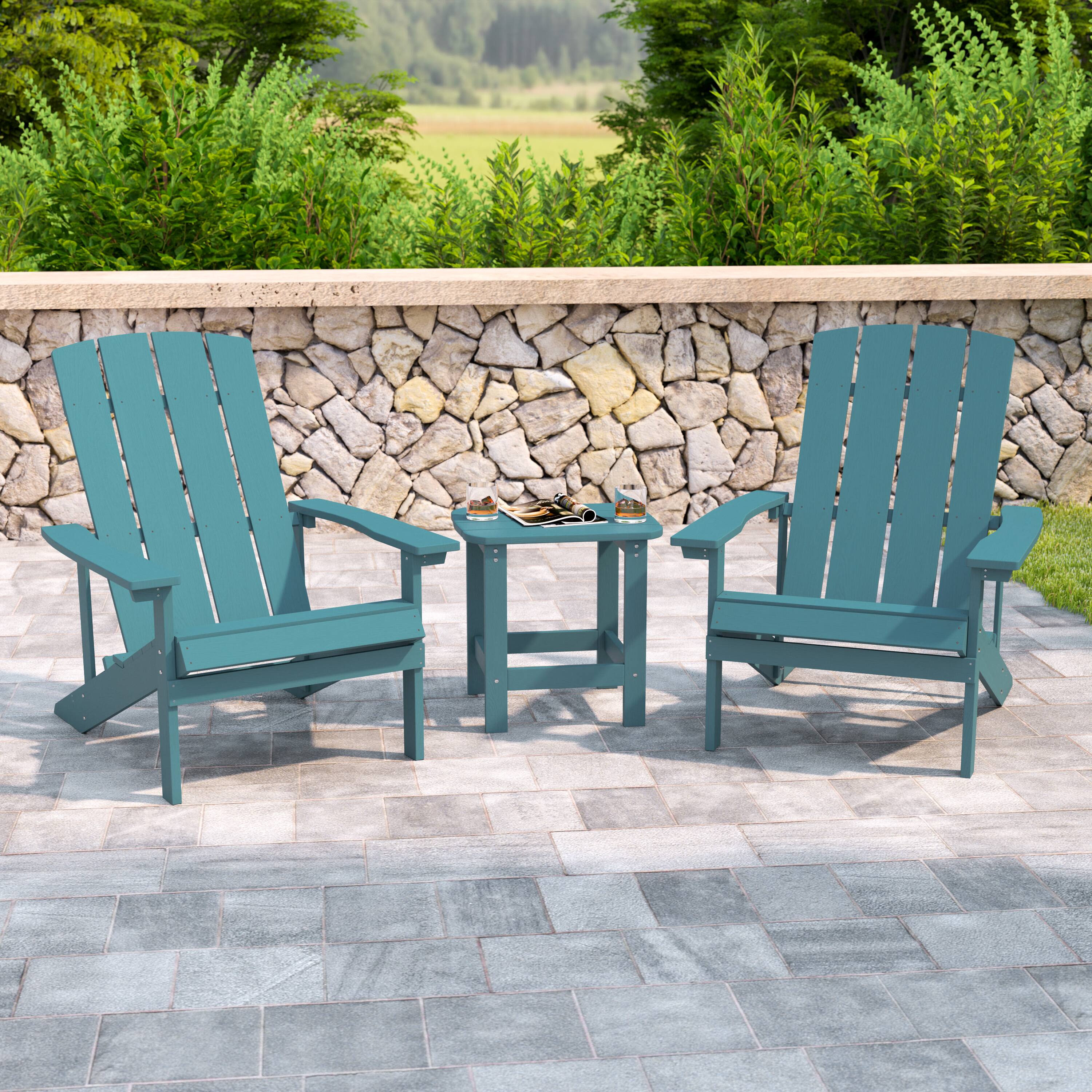 Alt View 1. Emma + Oliver - Three Piece Hammond Adirondack Style Conversation Set with Two Chairs and Matching Side Table for Indoor and Outdoor Use - Sea Foam.
