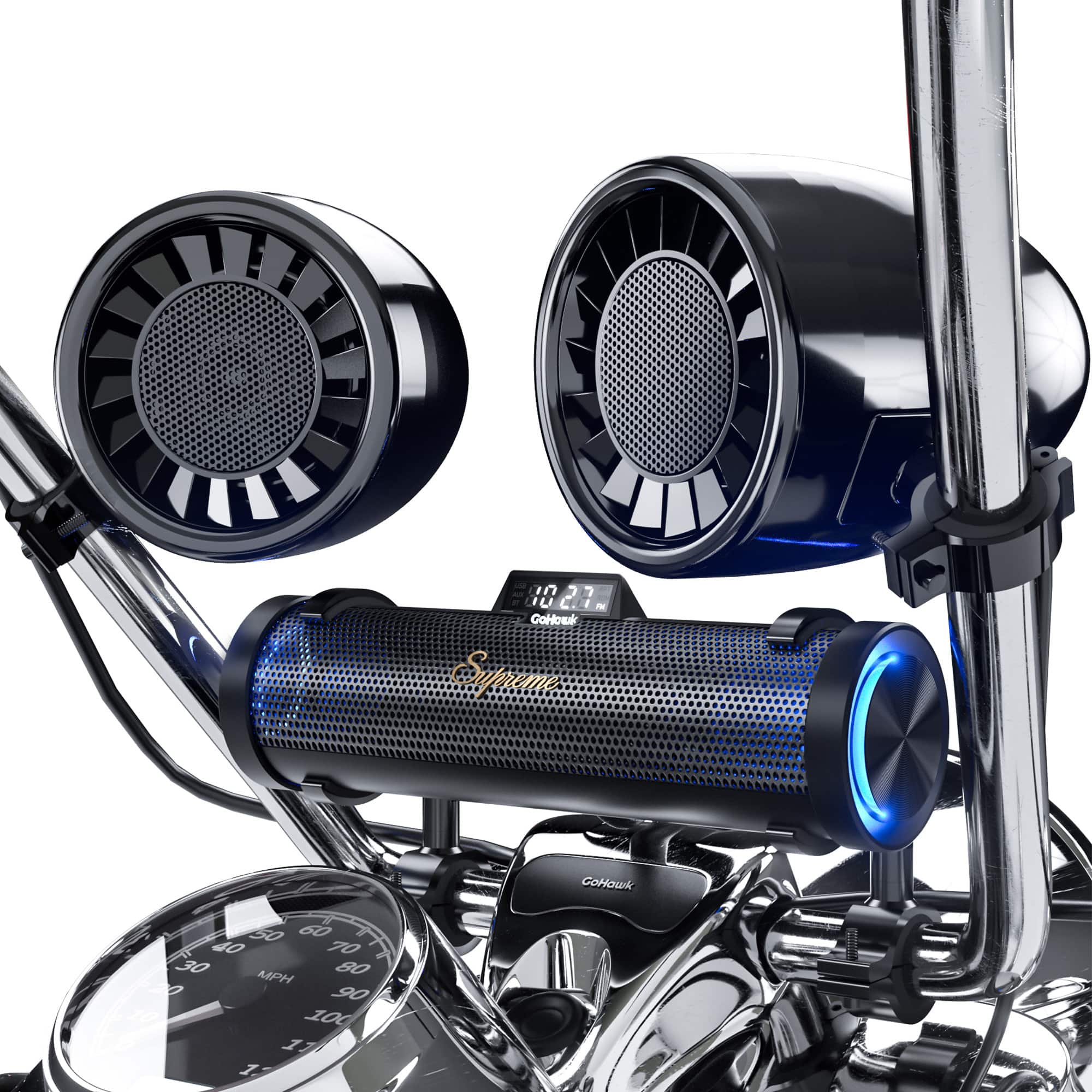 "GoHawk - Bluetooth Motorcycle Speakers: 10-Speaker Waterproof Aluminum Stereo Soundbar w/ 5"" External Speakers, FM/USB Music/LED - Black" price history on PriceWatchPro