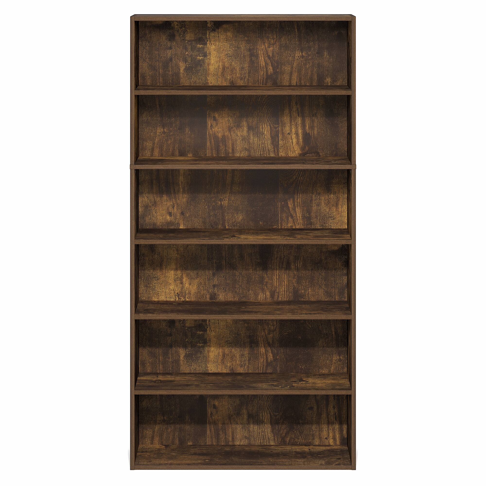 Alt View 7. Furinno - PASIR Book Shelf, 6-Tier Bookshelf with Open Storage Shelf, Standing Bookcase, for Home Office, Bedroom, Living Room - Amber Pine.