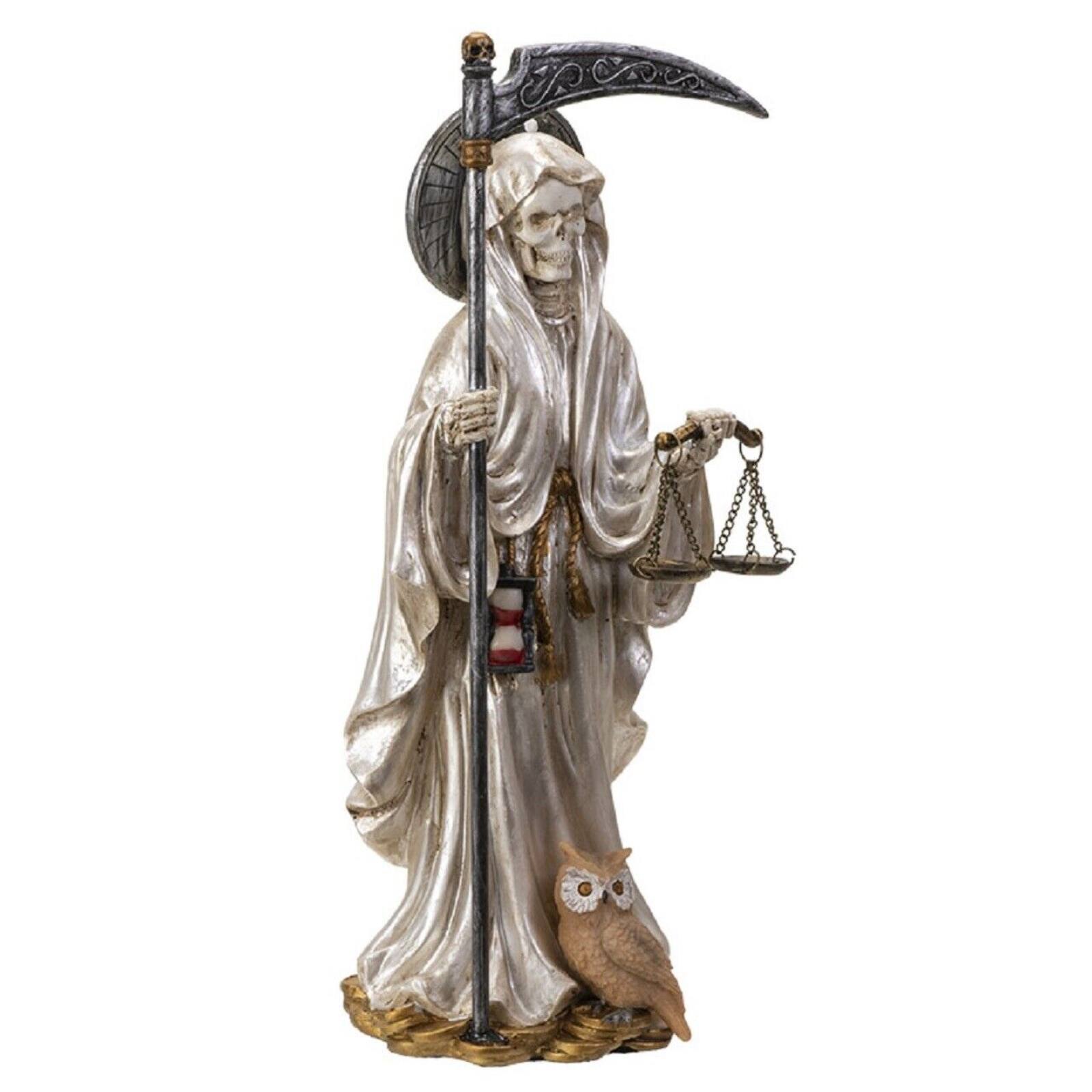 Back. Pacific Trading - Santa Muerte in White Gown with Scale Figurine Death 10 Inch.