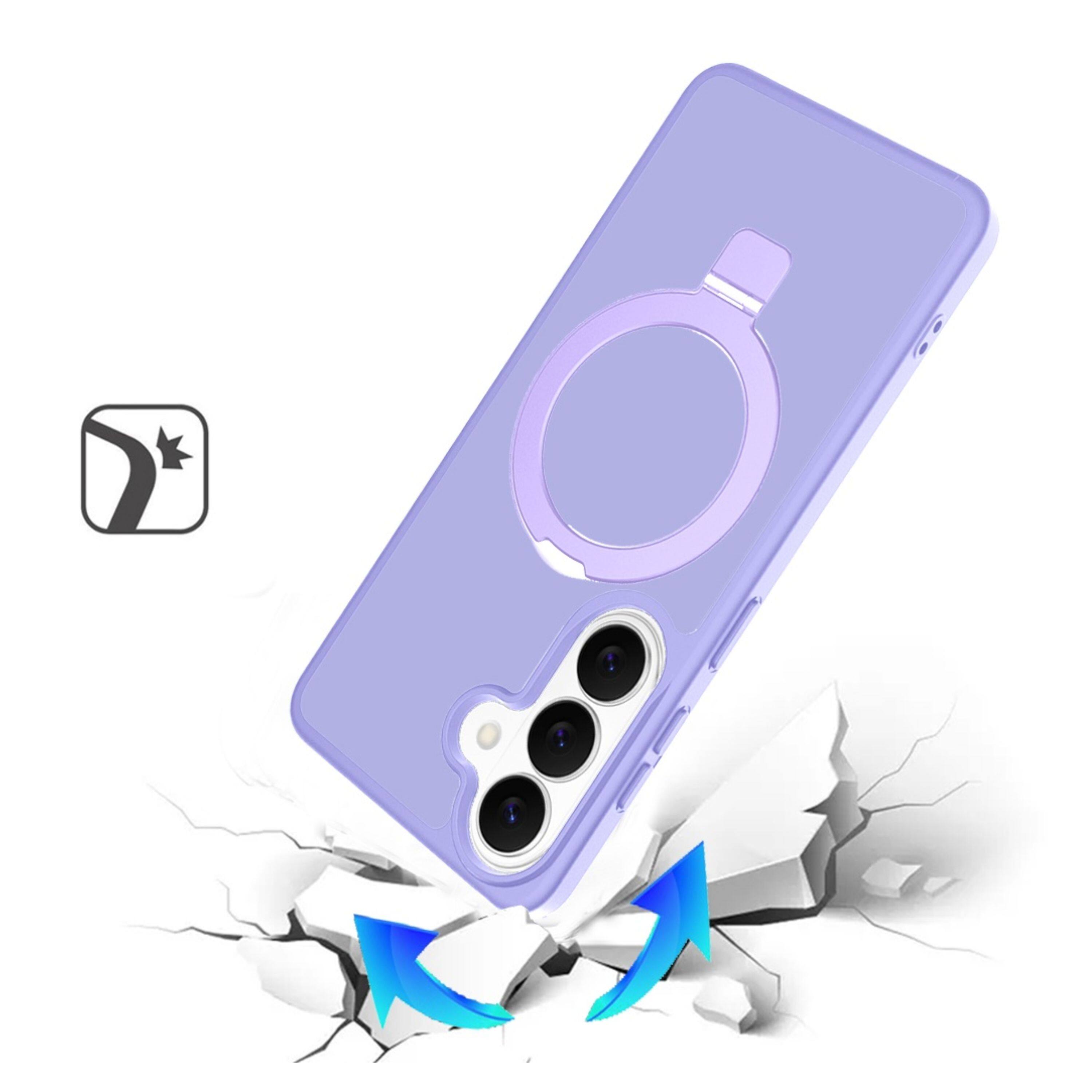 Angle. Kitcheniva - Metal Circle Ring Stand Rugged Cover Plus Tempered Glass For Samsung S26 FE Light Purple - Light Purple.