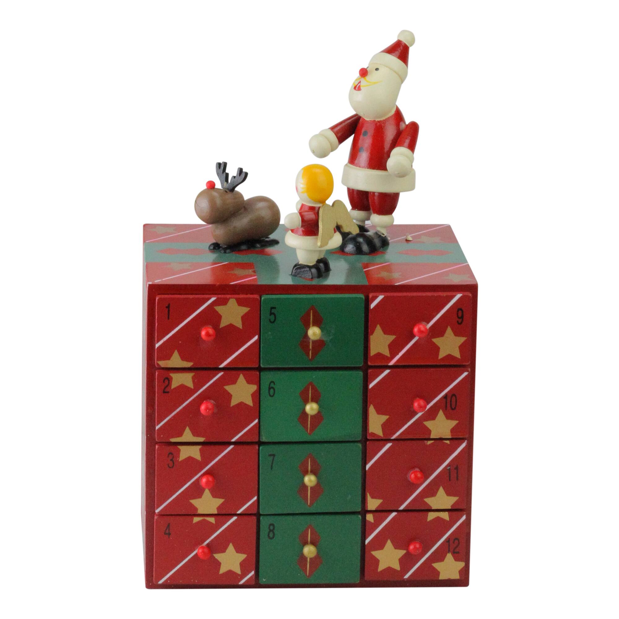 Front. Northlight - 10.5" Red and Green Elegant Advent Storage Calendar Box - Red.