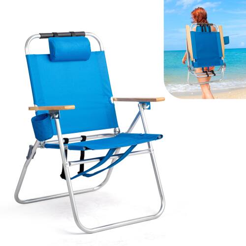 Front. Winado - Aluminum Backpack Beach Chair Portable with Adjustable Straps, 3-Position Reclining Cup Holder for Outdoor Beach Camping - Blue.