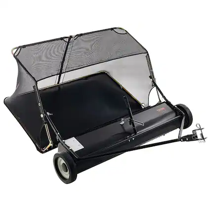 Front. VEVOR - 52 in Tow Behind Lawn Sweeper,26 cu.ft. Large Yard Sweeper, Adjustable Sweeping Height,Heavy Duty Leaf & Grass Collector - Black.