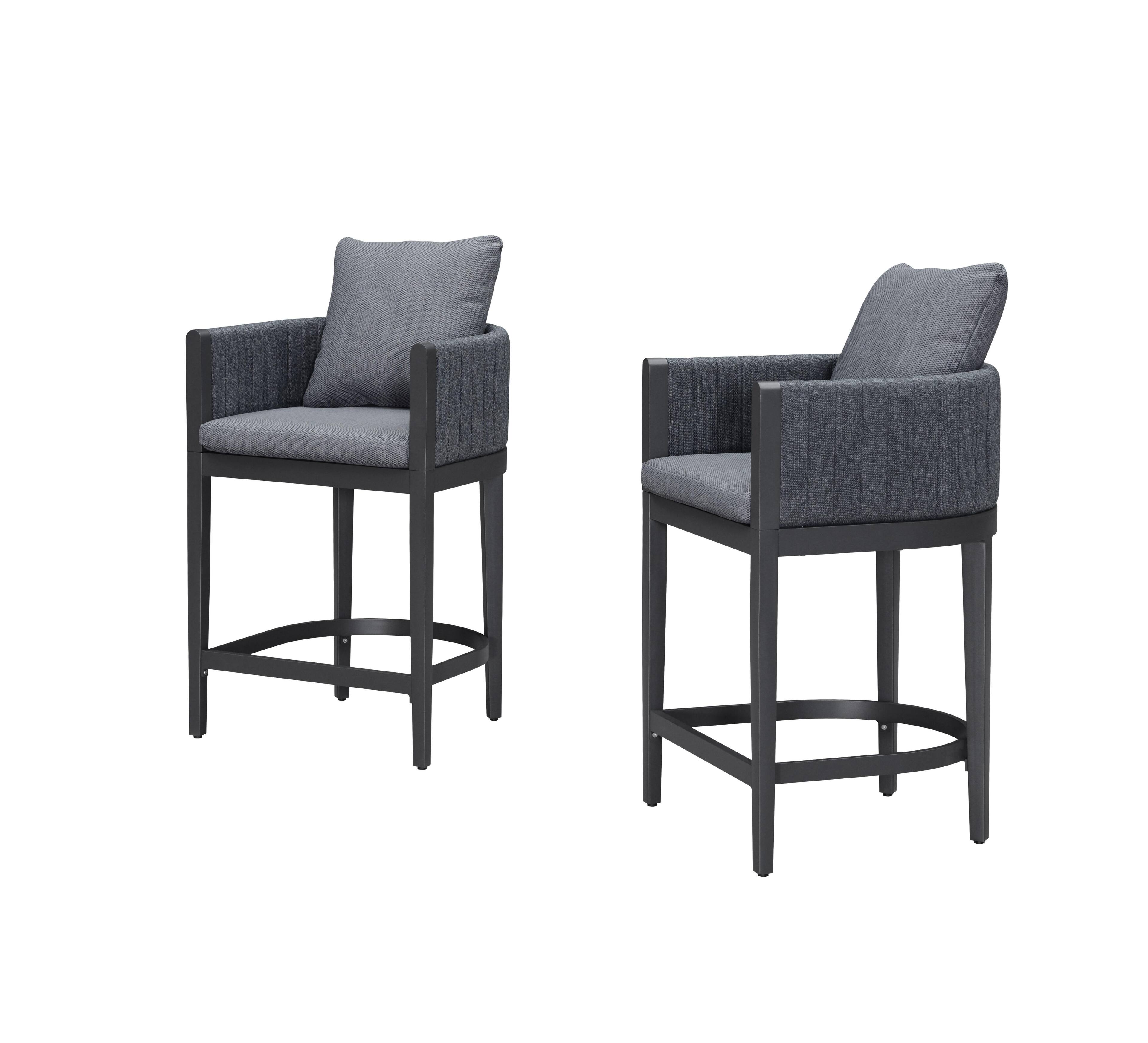 Alt View 9. PURPLE LEAF - Outdoor Counter Height Stool Set of 2 Aluminum Modern Olefin Barstools with Backrest Pillow for Garden Balcony Lawn - Grey & Square Base-Counter Stool.