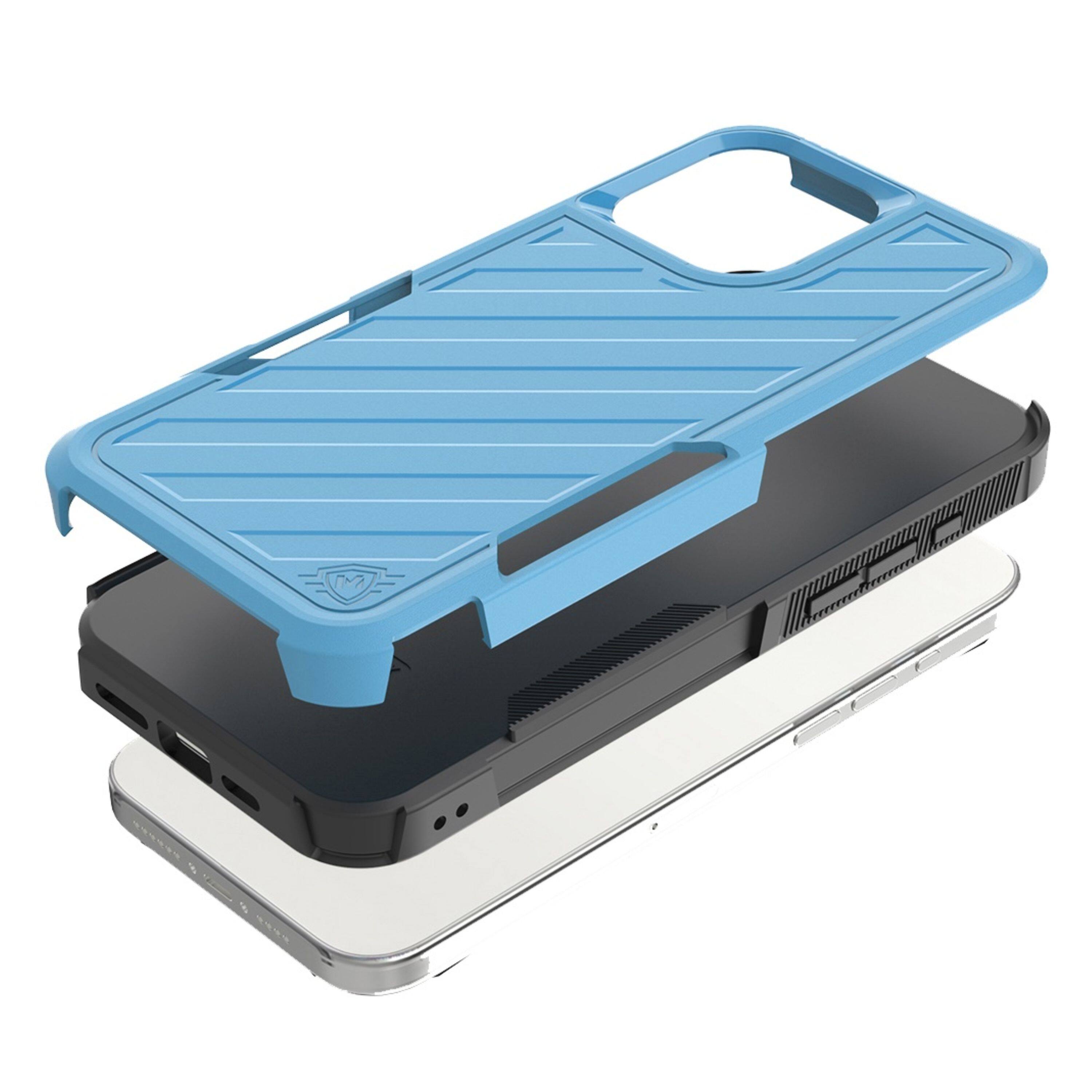 Left. Kitcheniva - Shockproof Dual Layer Lined Phone Case With Tempered Glass For iPhone 16 Pro Sky Blue Black - Sky Blue/Black.