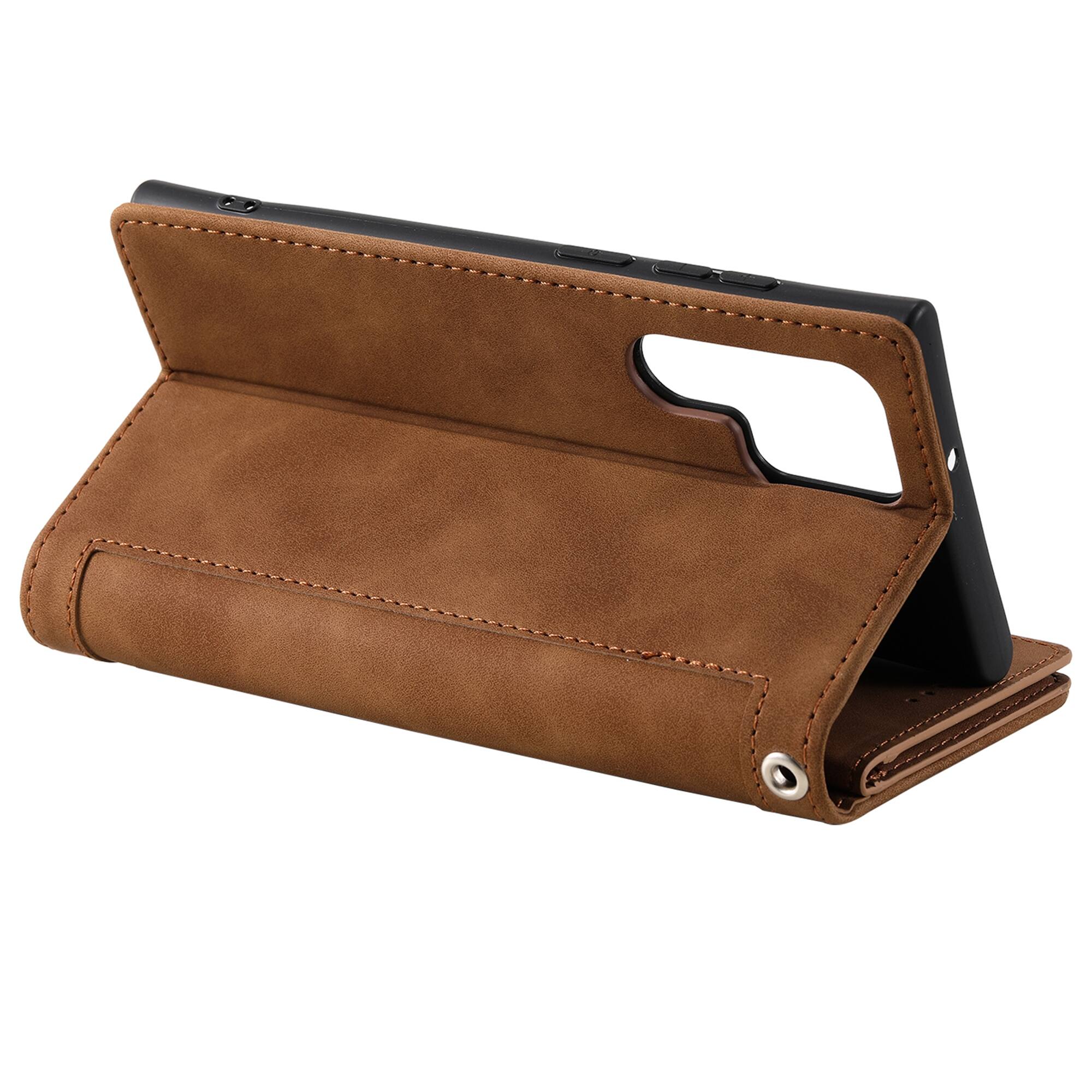 Alt View 1. Dteck - Multi-Functional Wallet Case for Samsung Galaxy S26, 9 Card Slots Zipper Pocket Stand Premium Leather Cover+Strap - Brown.