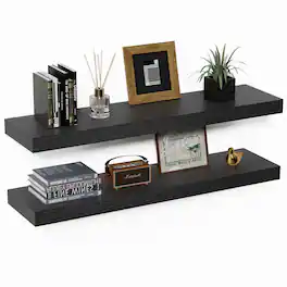 Mifurn - Floating Shelves for Wall, Wooden Mounted Wall Shelf for Room, Over Toilet Bathroom Shelves Storage, 36x7x1.5 in, 2 Pack - Black