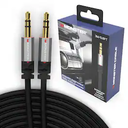 Monster - Gen2 Essentials 3.5mm Male to Male Audio Cable 9.8 ft Aux Cord Gold-Plated Connectors Duraflex Jacket - Black