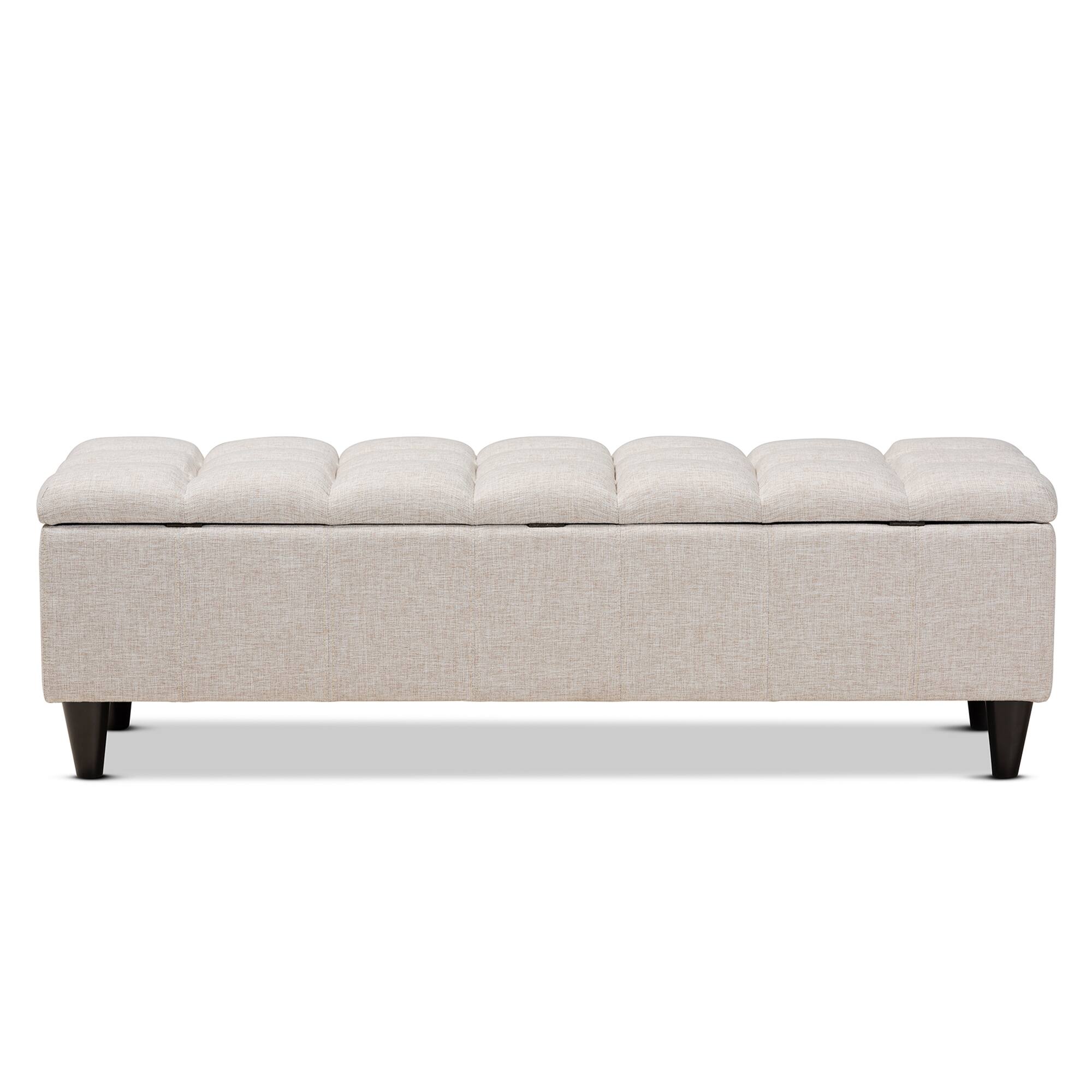 Alt View 1. Baxton Studio - Brette Mid-Century Modern Fabric Upholstered Finished Wood Storage Bench Ottoman - Beige/Dark Brown.