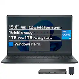Dell - Upgraded - 15.6" FHD Touchscreen Laptop,Intel i5-1334U,16GB DDR5,1TB SSD+1TB Dock Set,Intel UHD Graphics,Win 11 Pro - Black