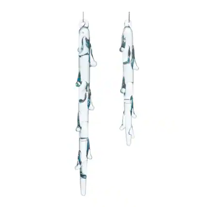 Front. BreeBe - Melted Glass Icicle Drop Ornament (Set of 12) - Blue.