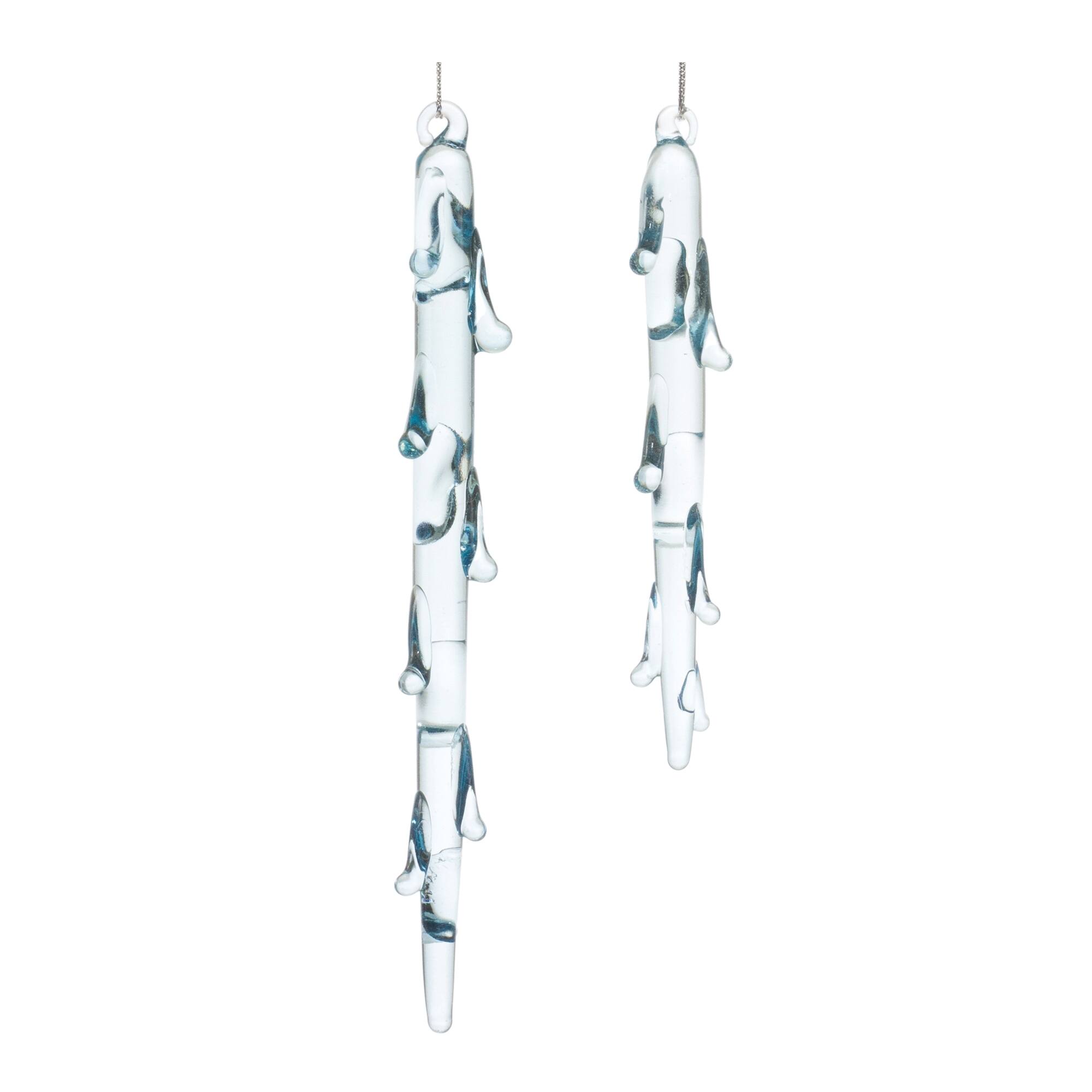 Front. BreeBe - Melted Glass Icicle Drop Ornament (Set of 12) - Blue.