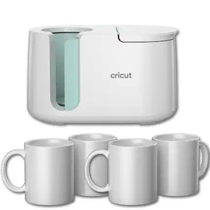 Front. Cricut - Mug Press Heat Press Machine with 4 Mugs Bundle.