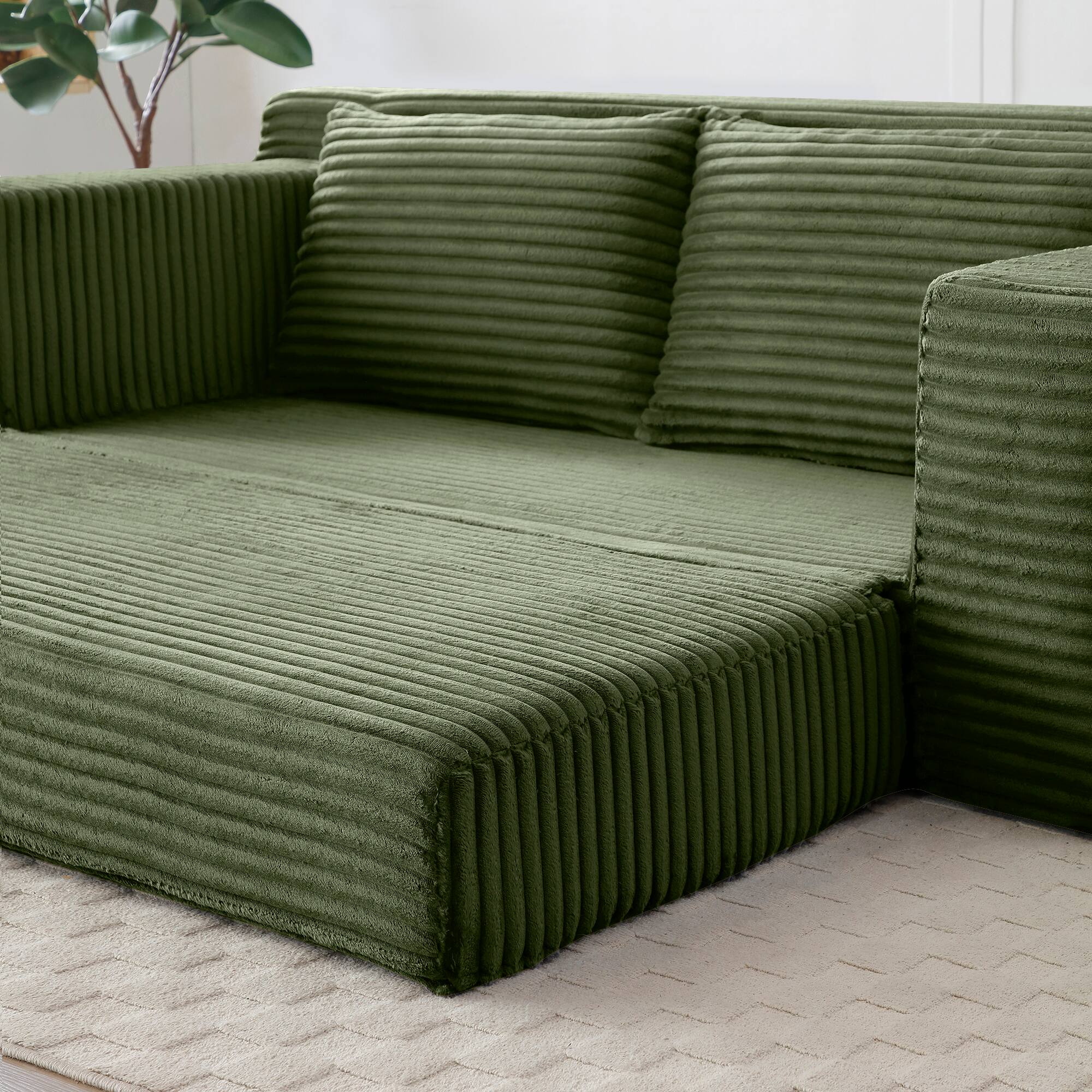 Alt View 5. Meqiodas - 2 in 1 Convertible Folding Couch Bed, Cloud Loveseat Sofa, Corduroy Floor Lounge Sofa for Bedroom Living Room - Green.