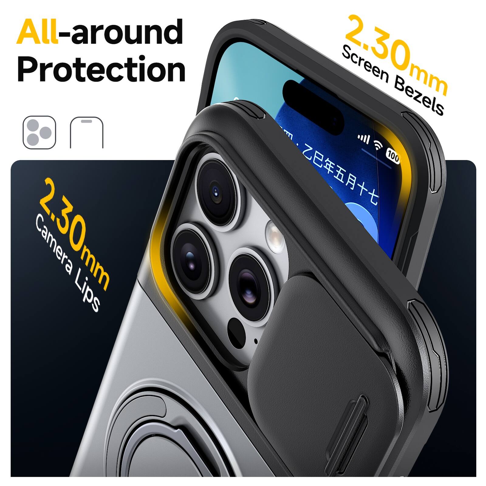 All-around Protection  
2.30mm Camera Lips  
2.30mm Screen Bezels