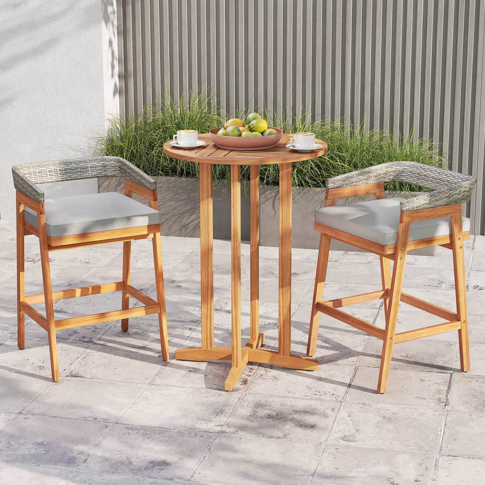 Alt View 4. Costway - Costway Patio Counter Height Bar Stools Set of 2 with Cushions PE Wicker Backrests - Natural + Gray.
