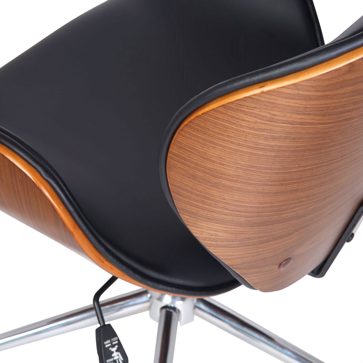 Back. Hivvago - Modern Classic Walnut / Black Faux Leather Office Chair with Curved Seat - Walnut / Black.