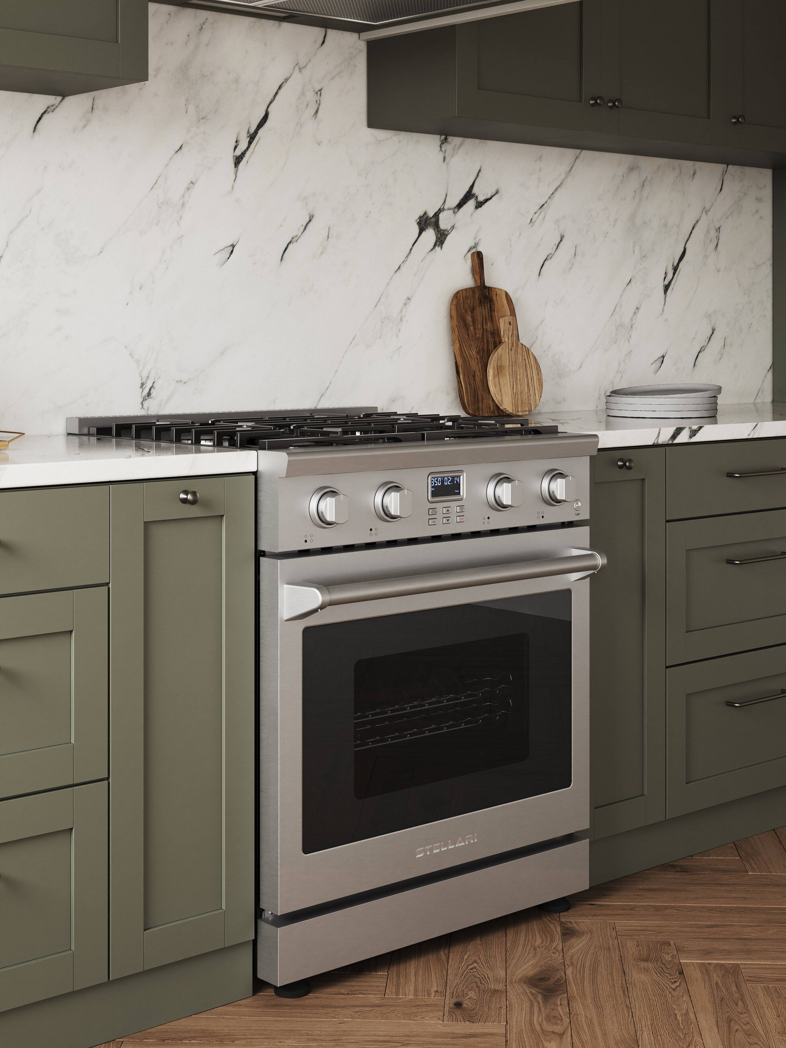 Left. Stellari - 30 in. Stellari 4-Burners 5.0 cu. Ft. Freestanding Professional Gas Range in Stainless Steel with Convection Oven - Brushed Stainless Steel.