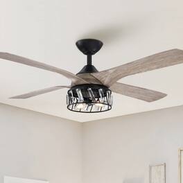 Parrot Uncle - 52" Farmhouse ABS 4-Blade Indoor Crystal Ceiling Fan with Remote - Black