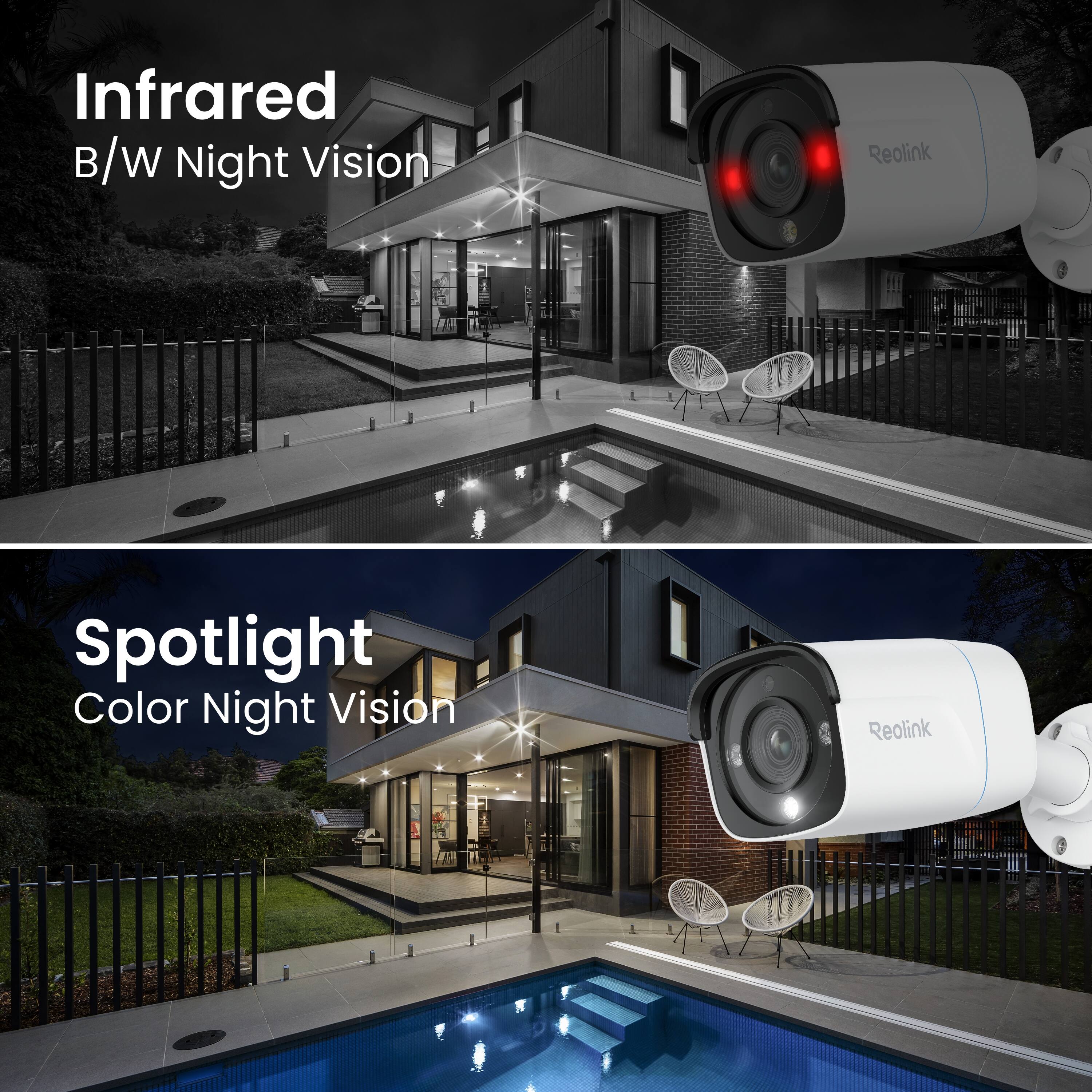 Infrared B/W Night Vision  
Spotlight Color Night Vision  
Reolink