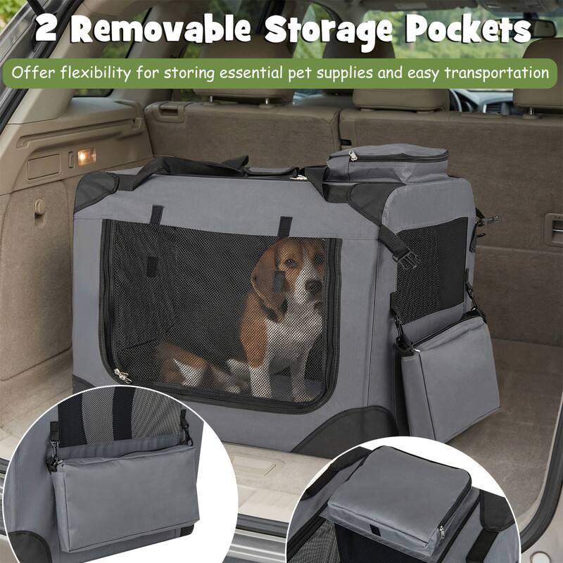 2 Removable Storage Pockets  
Offer flexibility for storing essential pet supplies and easy transportation