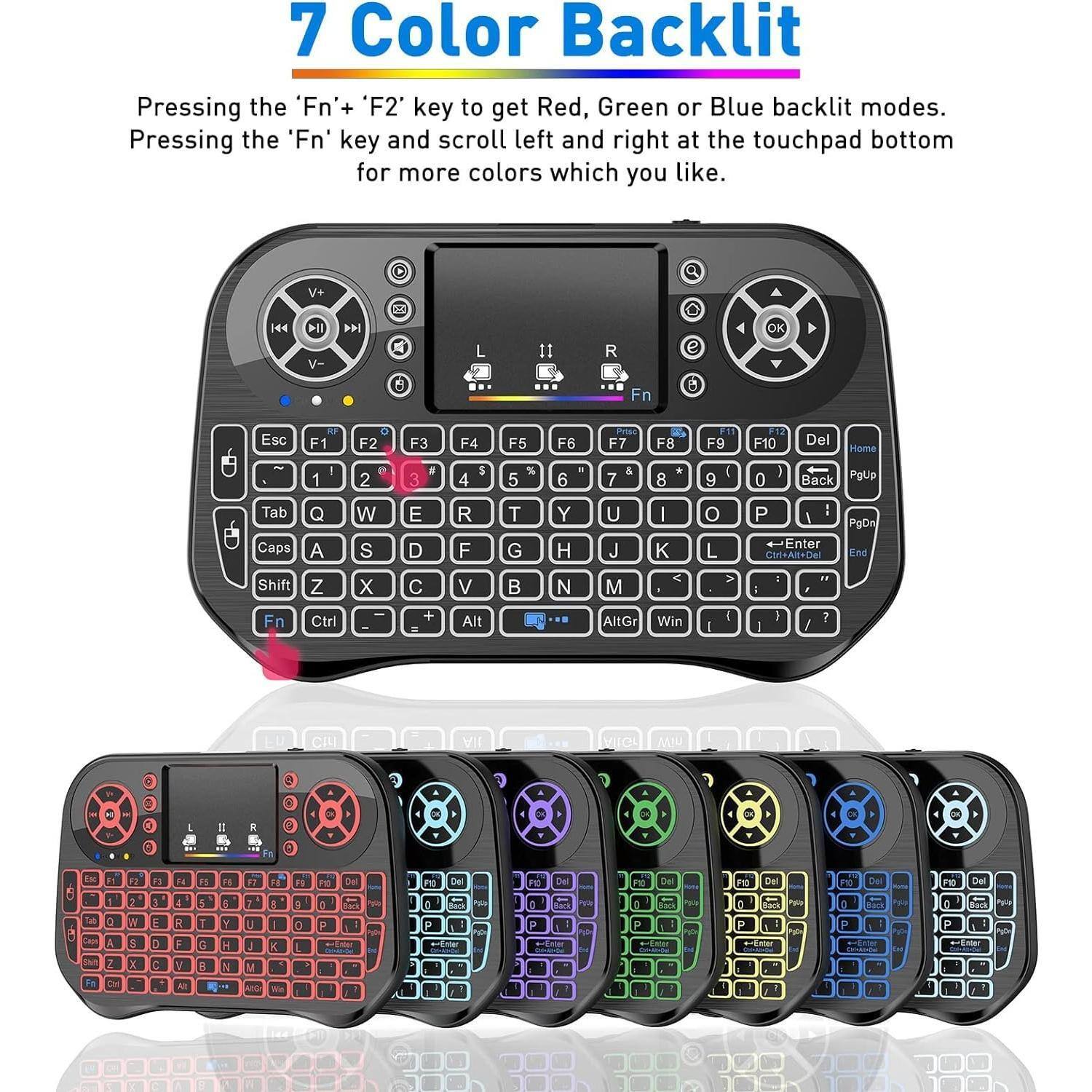 7 Color Backlit

Pressing the 'Fn' + 'F2' key to get Red, Green or Blue backlit modes. Pressing the 'Fn' key and scroll left and right at the touchpad bottom for more colors which you like.