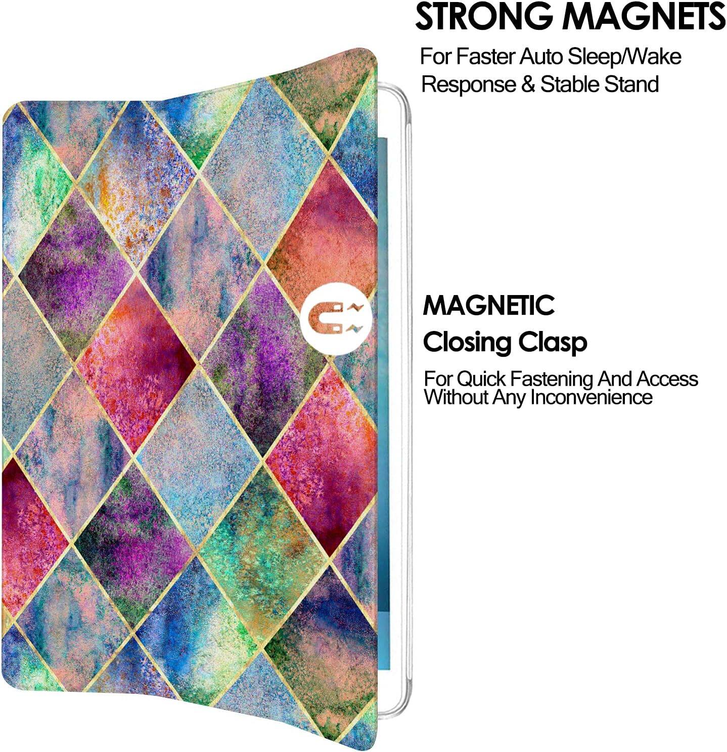 STRONG MAGNETS For Faster Auto Sleep/Wake Response & Stable Stand

MAGNETIC Closing Clasp For Quick Fastening And Access Without Any Inconvenience